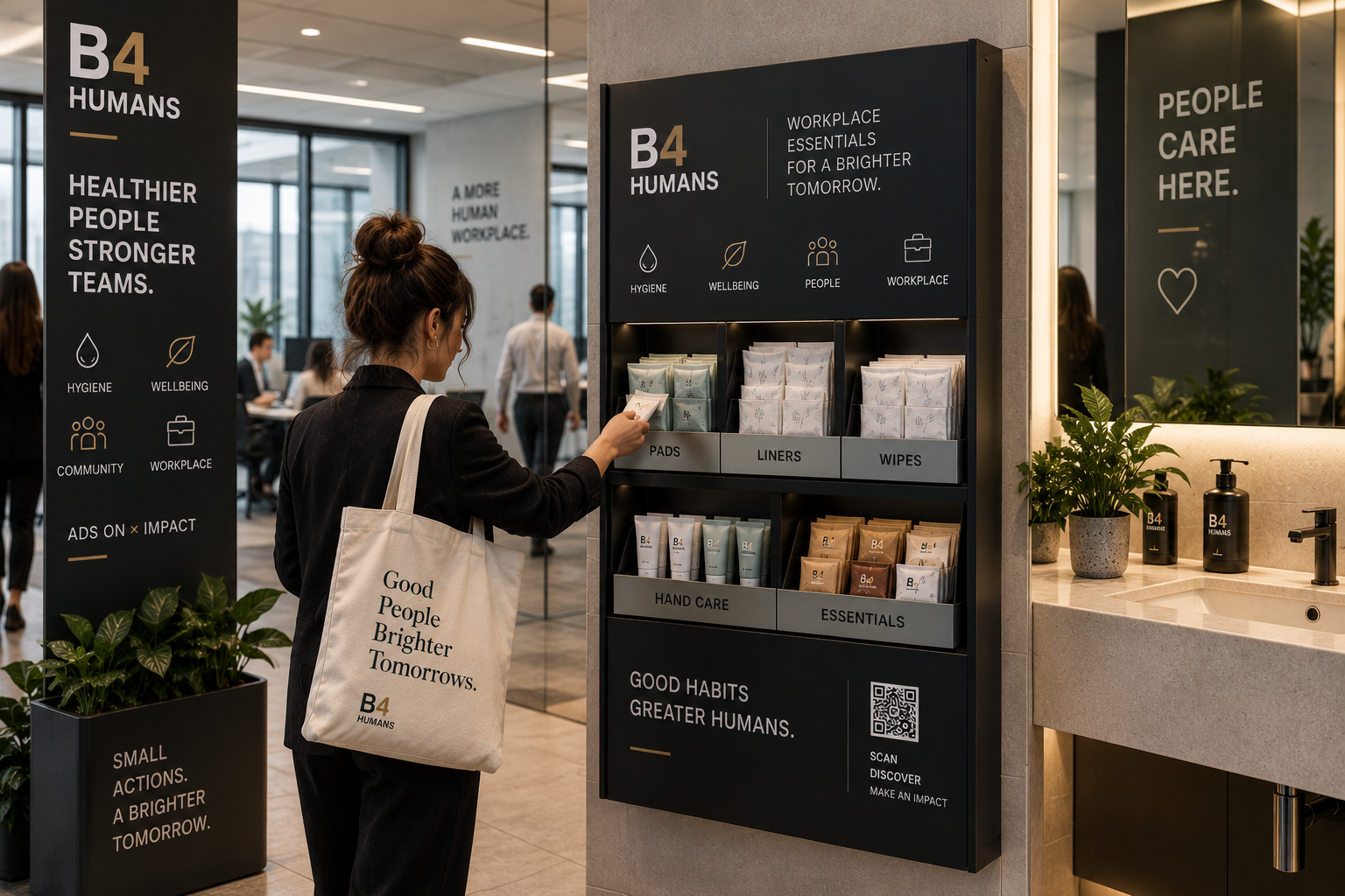 B4HUMANS office campaign environment — workplace essentials activation