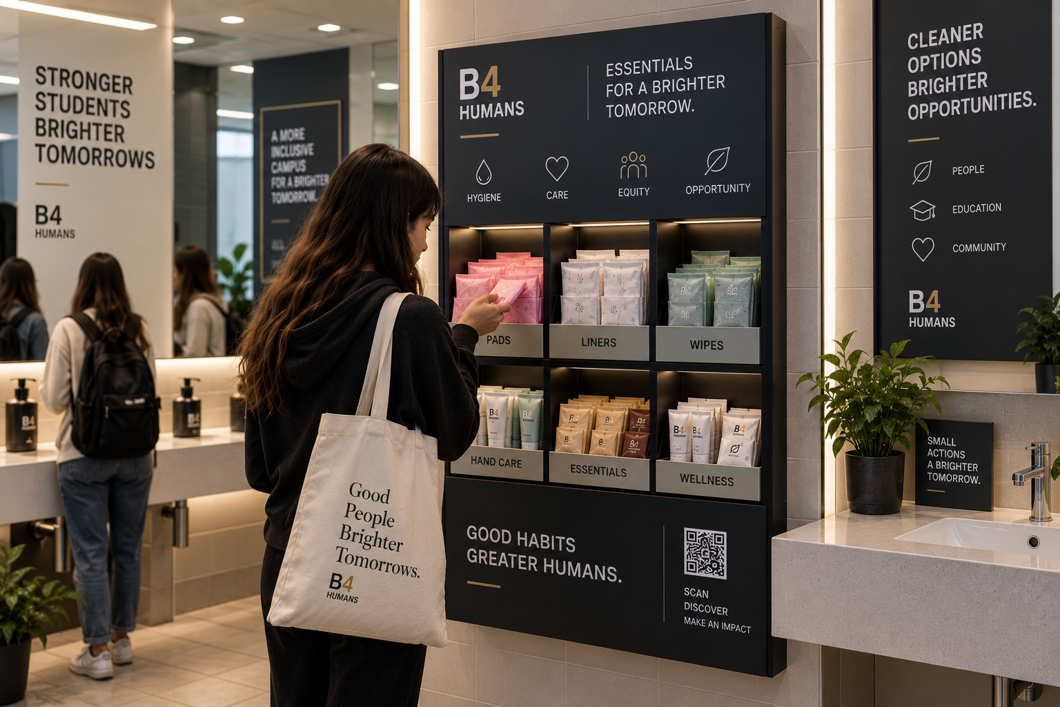 B4HUMANS university and school campaign environment — hygiene and everyday essentials activation